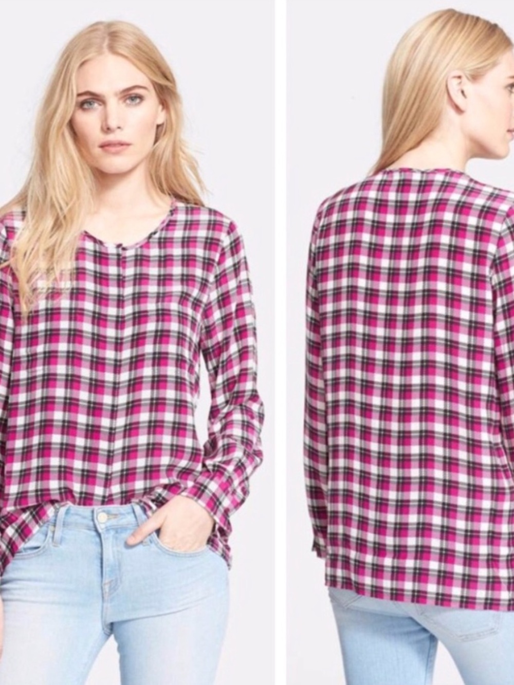 Joie 100% SILK Kariana Plaid Blouse Purple NWT Size Small